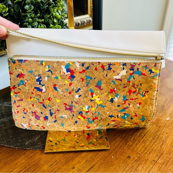 SONDRA ROBERTS SQUARED CLUTCH BAG W/ ZIPPER CORK PAINTED 9”H - 11”W GOOD COND - Picture 10 of 10